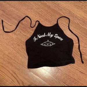 “I Need My Space” cropped black halter top
